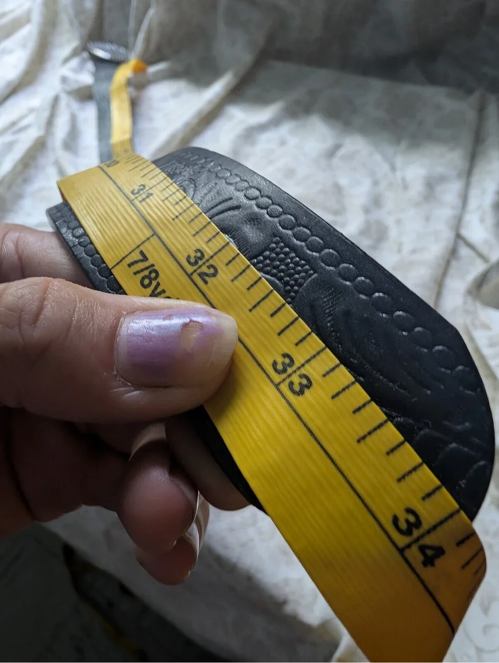 Black Genuine Bonded Leather Belt with Decorative Oval Buckle